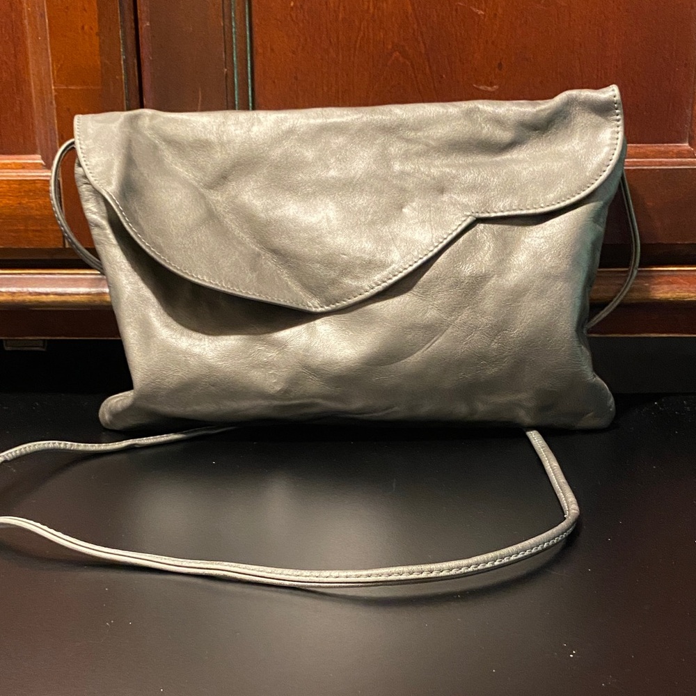 Elegant Gray Leather vintage crossbody bag